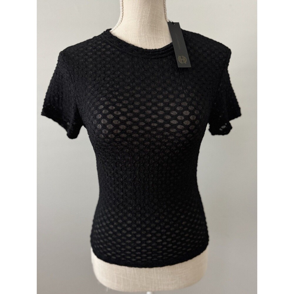 NEW House of Harlow 1960 Semi-Sheer Black Short Sleeve T-Shirt Size Small - Picture 1 of 7
